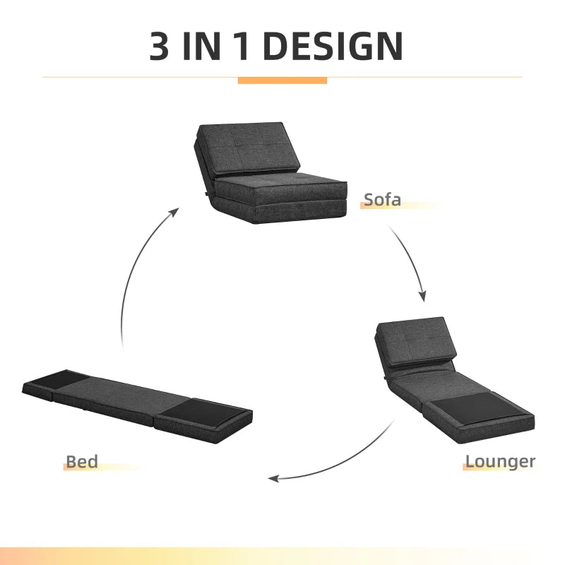 HOMCOM Armchair - Folding Spare Mattress - Convertible Chair - Adjustable Backrest 5 Positions - Gray Linen-Look Polyester Fabric