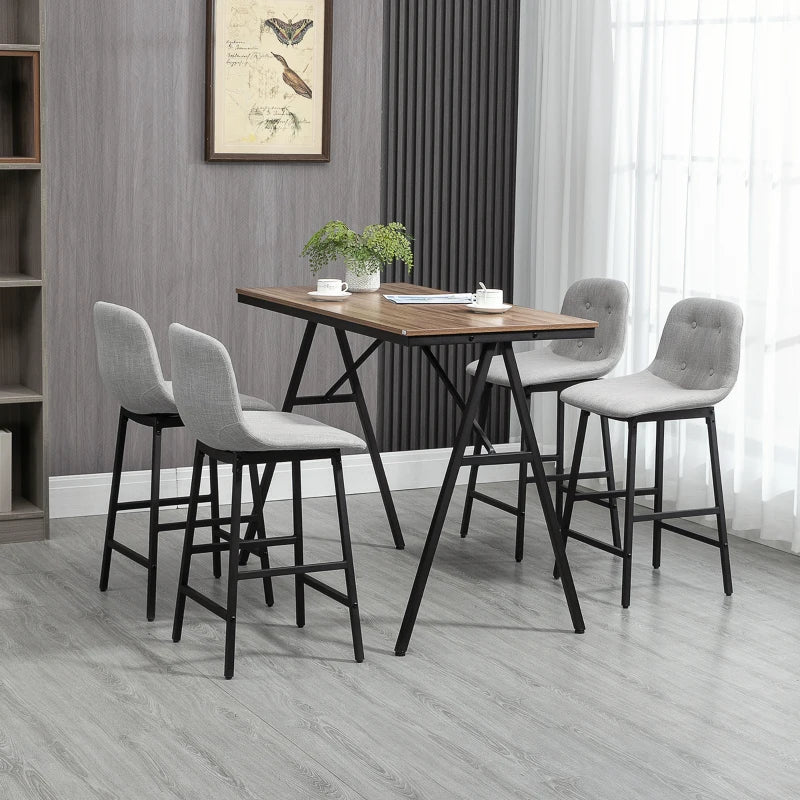 HOMCOM Bar Table with Bar Stools in Industrial Design, Button Tufting, 120 cm x 60 cm x 91 cm, Gray + Black