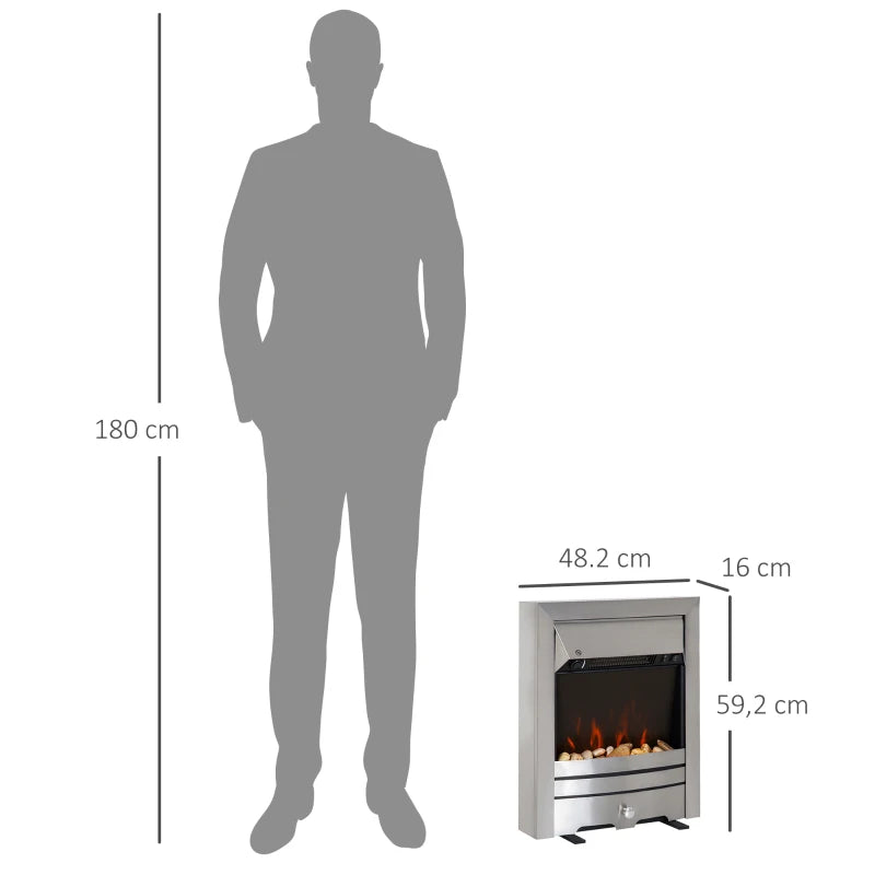 HOMCOM Installing Electric Fireplace, 2000W, Pebble Burning Effect Heater Fire Flame Indoor LED Lighting - Stainless Steel