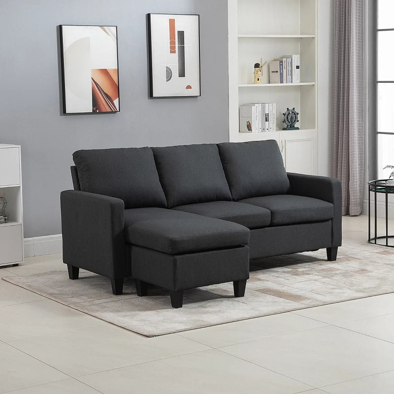 HOMCOM Modern L-shaped Fabric Sectional Sofa Couch w/ Chaise Lounge, Reversible Ottoman Bench