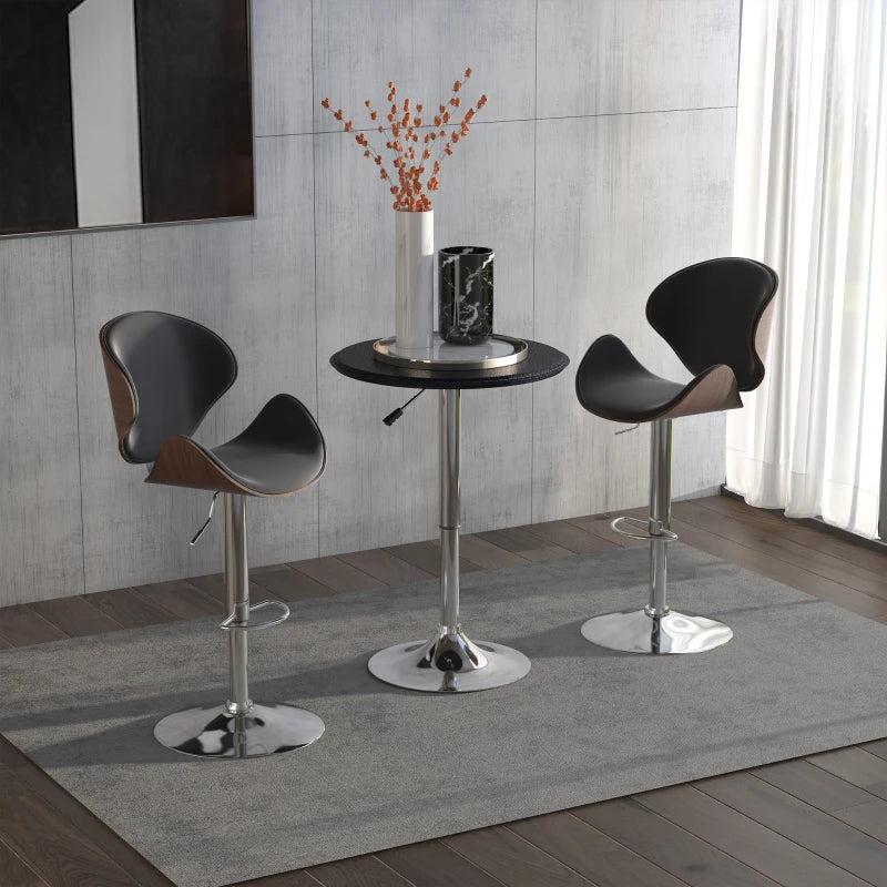 HOMCOM Adjustable Round Bistro Bar Table with PVC Leather Top Steel Base Home Kitchen Dining Desk Black