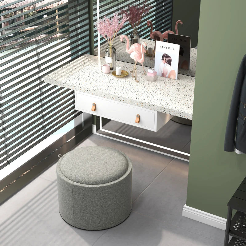 HOMCOM Upholstered Ottoman, Linen, Hidden Storage, Reversible Lid, 56cm x 56cm x 42cm, Gray + Natural