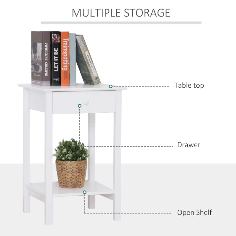 HOMCOM Plant Stand Table, Wooden W/ Drawer Shelf Storage Multipurpose End Side White