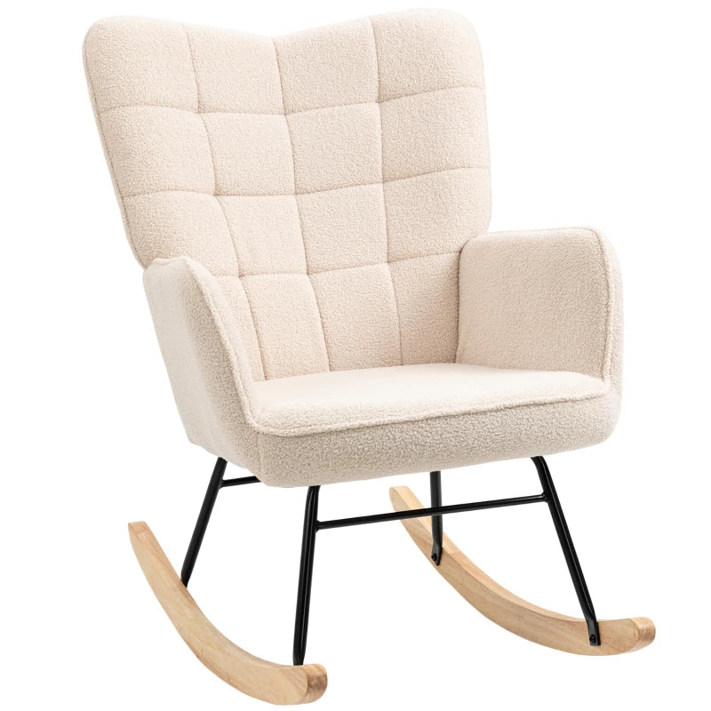 HOMCOM Retro Design Rocking Chair, Solid Wood, Rocking Chair, 71 cm x 92 cm x 101 cm, Cream White