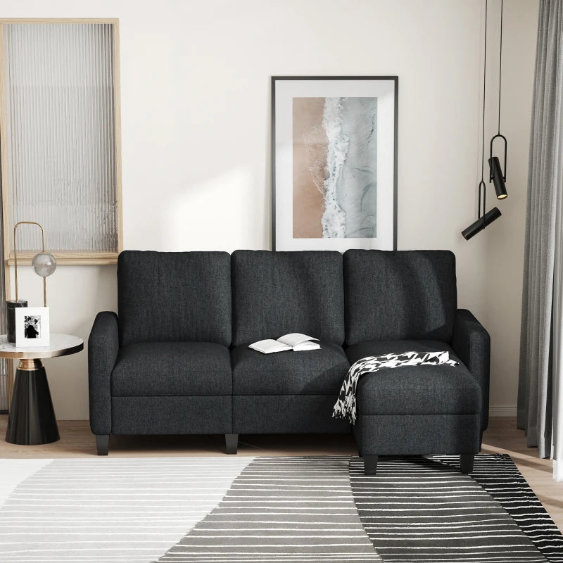 HOMCOM Modern L-shaped Fabric Sectional Sofa Couch w/ Chaise Lounge, Reversible Ottoman Bench