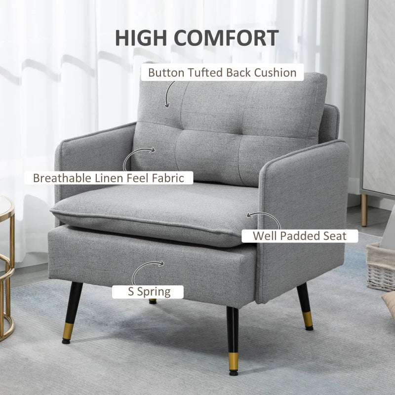 HOMCOM Modern Armchairs with Steel Legs, Upholstered Button Tufted Accent Chairs for Living Room