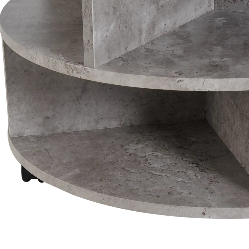 HOMCOM Coffee Table with Wheels, Round, with Storage, 2 Tier, Divider Shelves Lamp Desk Storage