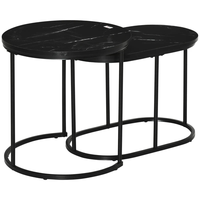 HOMCOM Marble-Effect Nest of Tables - Black/White