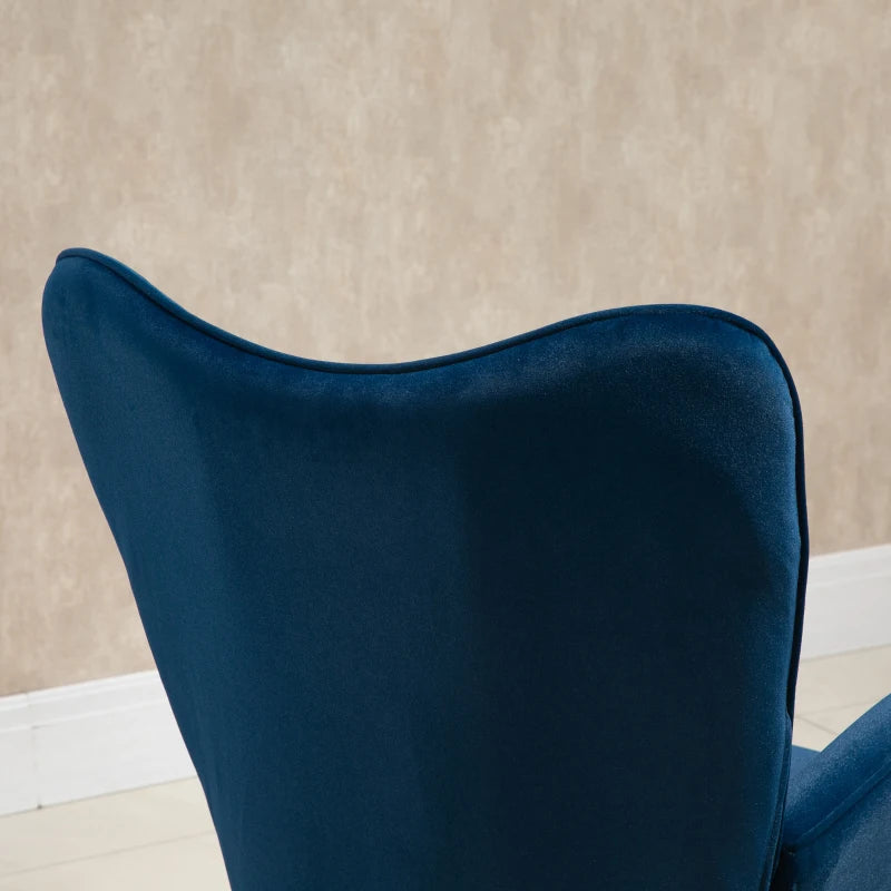 HOMCOM Rocking Chair with Ear Wings Rocking Chair High Comfort Armrests Deep Seat Foam padding Velvet-Look Blue