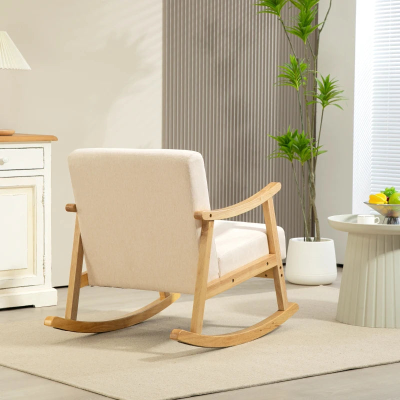 HOMCOM Rocking Chair with Padded Seat Rocker Rocking Chair with Wooden Legs - dim. 66W x 92D x 78H cm, beige