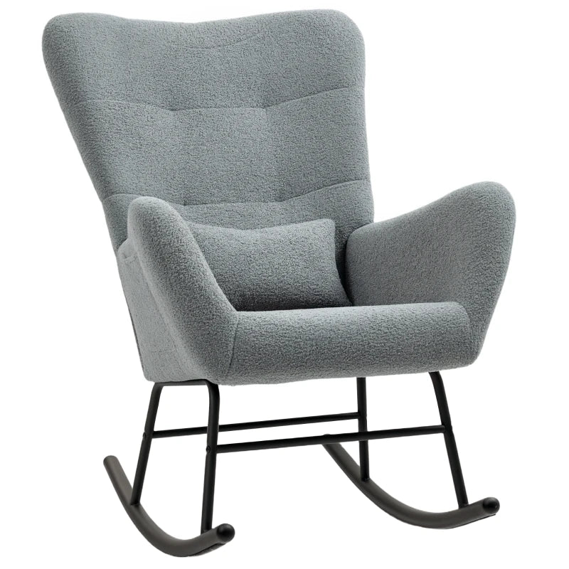 HOMCOM Rocking Chair, Fluffy Cover, Lumbar Pillow, Non-slip, Up to 120 kg, Gray