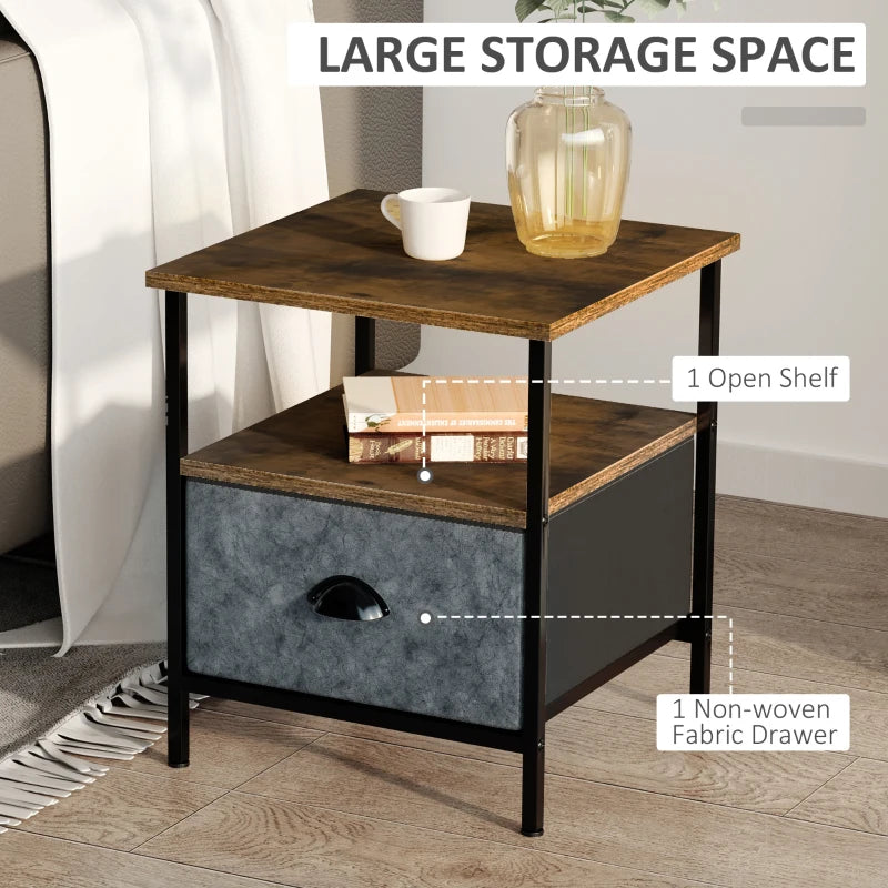 HOMCOM Side Table Industrial End Table Nightstand with Removable Drawer Steel Frame for Living Room Bedroom Entryway Rustic Brown