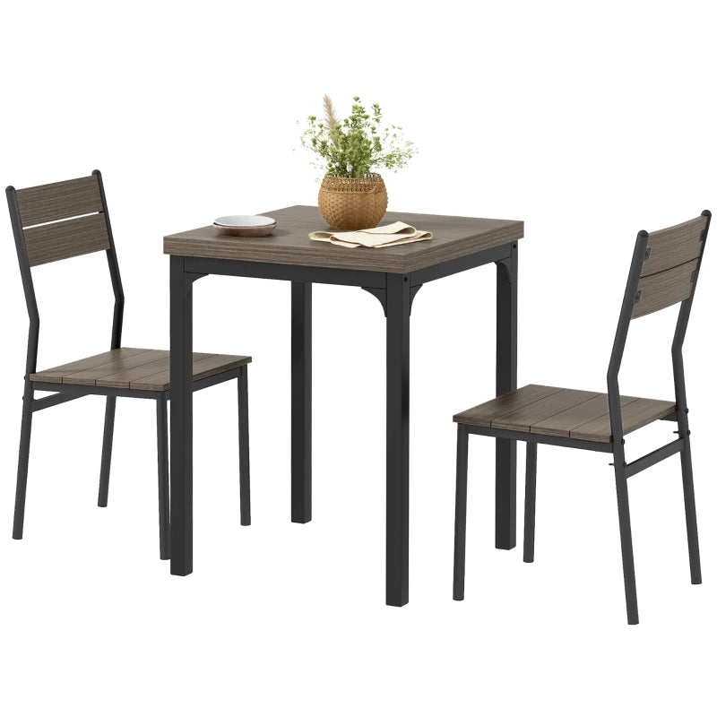 HOMCOM Three-Piece Minimal and Compact Dining Set, Grey Wood Grain