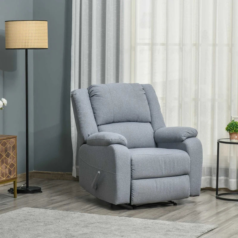 HOMCOM Recliner Chair, Lounger with Reclining Function, TV Armchair with Linen Look, Reclining Chair up to 150 kg Load Capacity, for Living Room, Steel, Dark Gray 90 x 96 x 98 cm