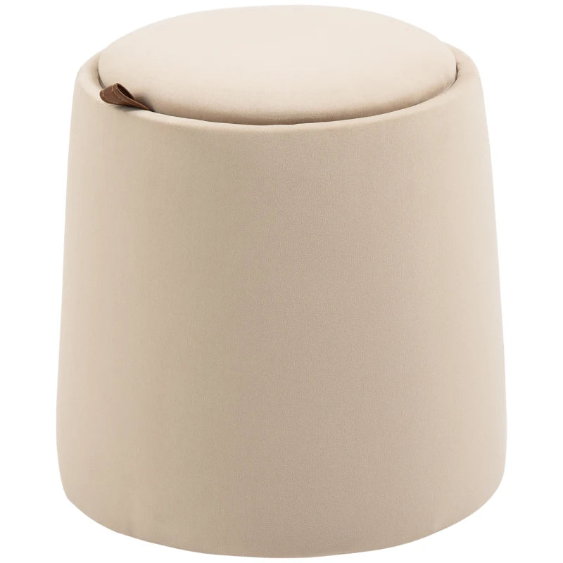 HOMCOM 2-in-1 Ottoman in Velvet-Like Fabric with Storage and Removable Lid Φ44 cm x 47.5 cm Beige