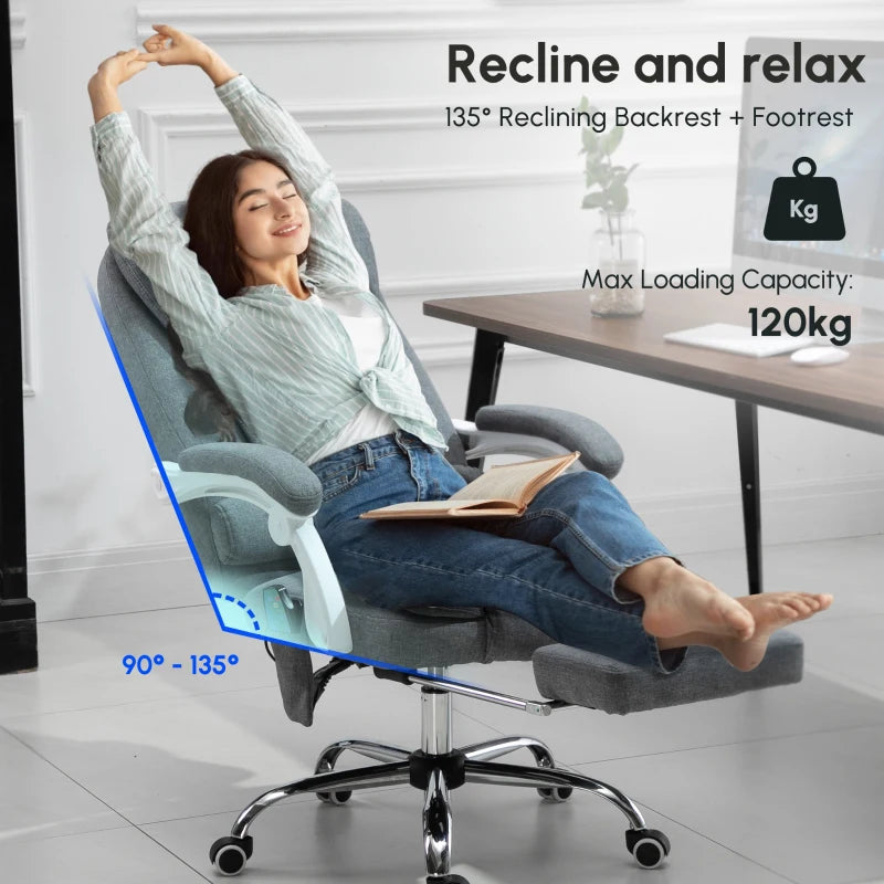 Vinsetto Heated 6 Points Vibration Massage Executive Office Chair Adjustable Swivel Ergonomic High Back Desk Chair Recliner with Footrest Grey