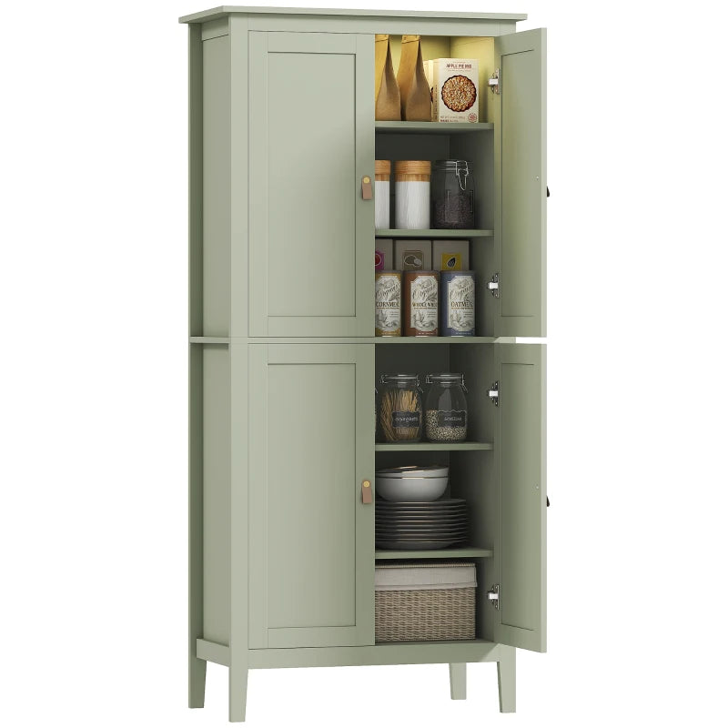 HOMCOM Tall Pantry Cupboard with Motion Sensor LED Light - Green