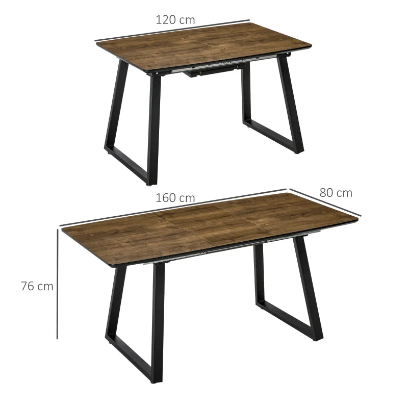 HOMCOM Extendable Dining Table Rectangular Wood Effect Tabletop for 4-6 People with Metal Frame & Hidden Leaves for Kitchen, Dining Room, Living Room