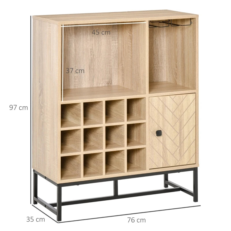 HOMCOM Wine Cabinet for 12 Bottles, Freestanding Wine Rack Sideboard Serving Bar with Glass Holders, Brown