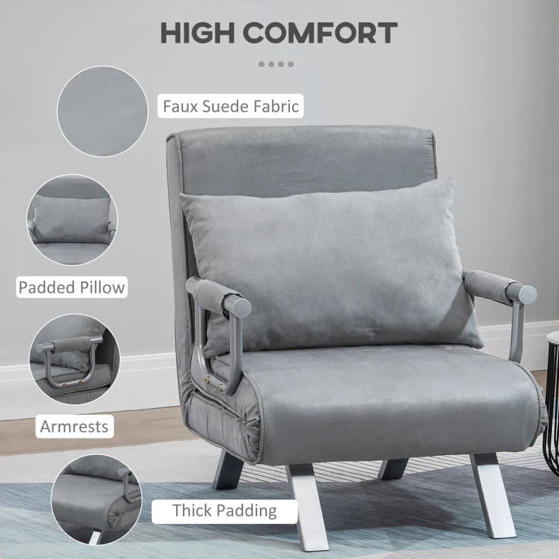 HOMCOM Single Sofa Bed Armchair Sofa Bed Guest Sleeper with Pillow for Home Office