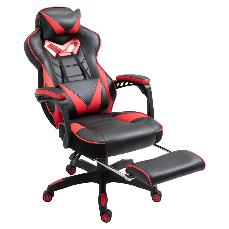 Vinsetto Swivel Gaming Chair with Footrest, PU Leather Computer Office Chair with Lumbar Support and Headrest, Black and Red