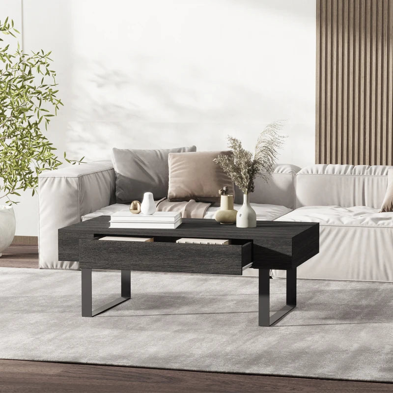 HOMCOM Coffee Table Side Table Sofa Table TV Stand Living Room Table with Drawer Shelves Stable Steel Frame Easy Assembly Modern Wood Chipboard Metal Dark Gray 110x60x40 cm