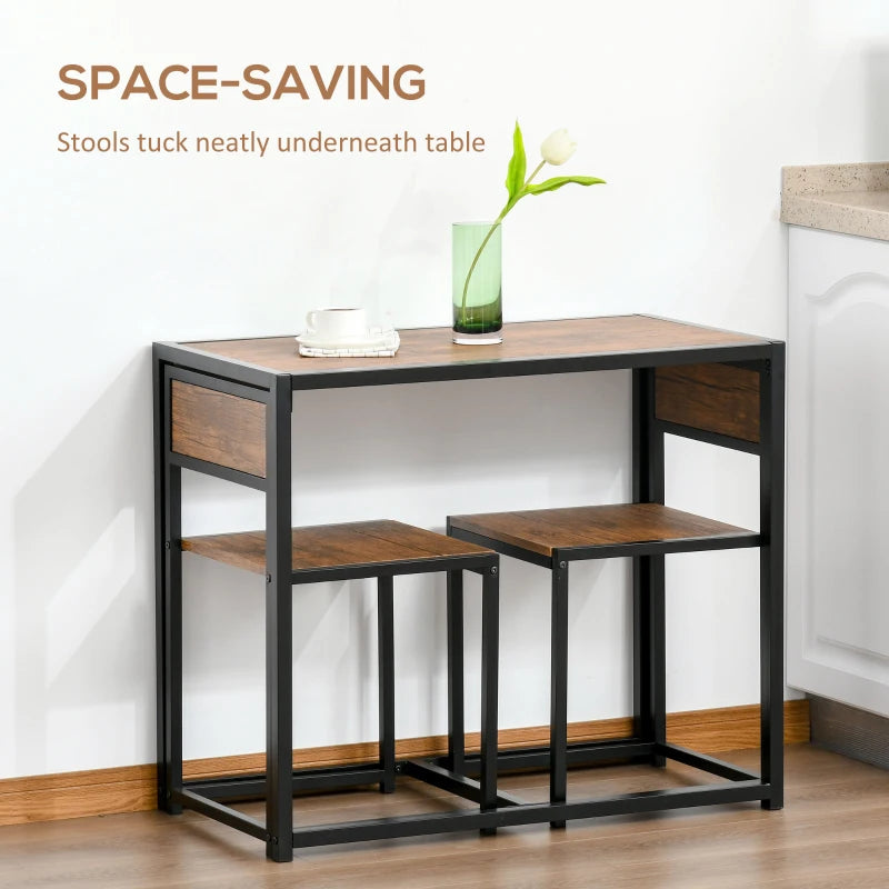 HOMCOM Dining Table and Chairs Set 2, Dining Room Sets, Rectangular Space Saving Table and 2 Chairs for Compact Kitchens, Steel Frame, Natural