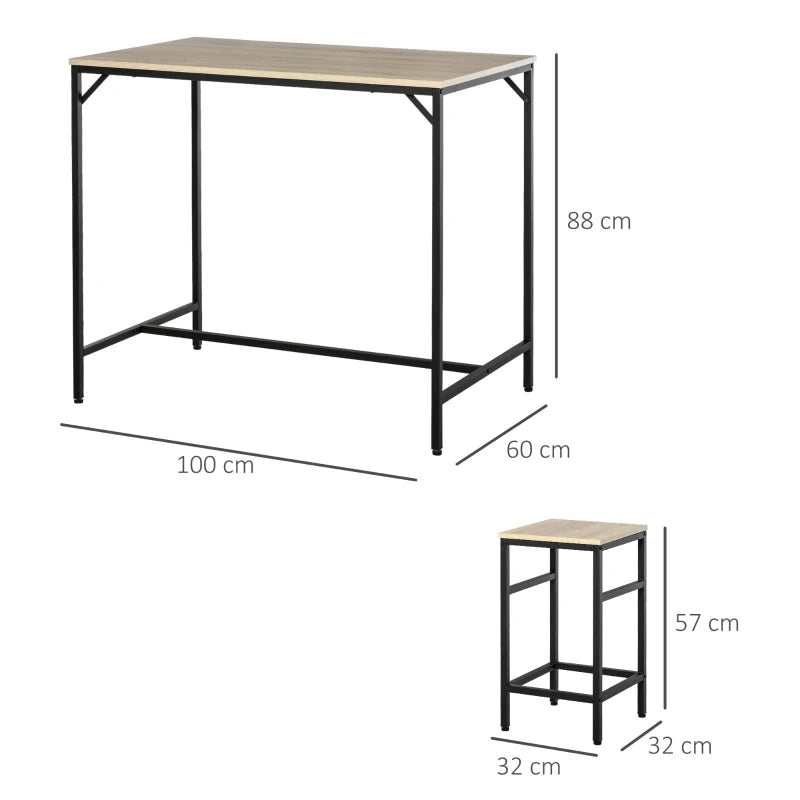 HOMCOM 5-Piece Modern Industrial Dining Table Furniture Set with 4 Stools & Steel Legs for Dining Room, Kitchen, Dinette, Oak