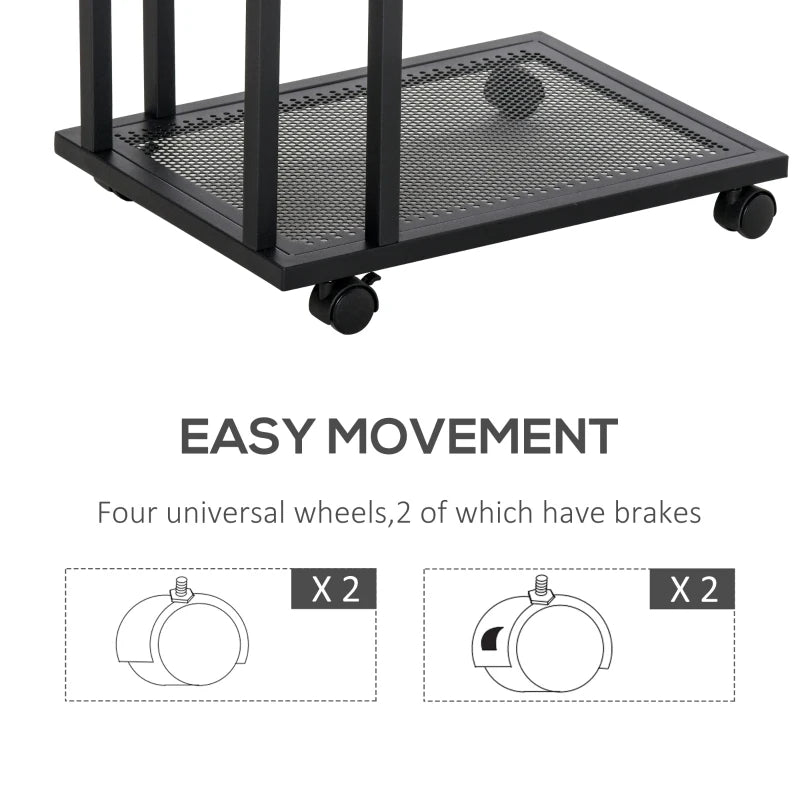 HOMCOM Side Table that Slides under Couch, Mobile Sofa Side End Coffee Table Metal Frame Rolling Castors Storage Wooden Trolly