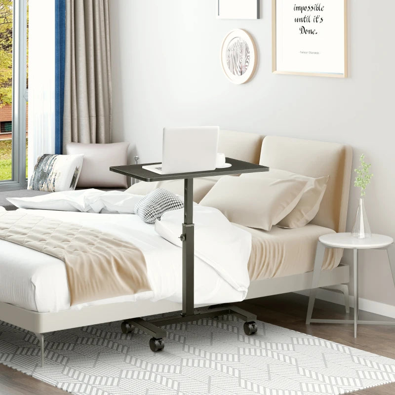 HOMCOM Laptop Table Height Adjustable, Mobile Laptop Stand with Wheels, Sofa Side Table for Home Office, Black