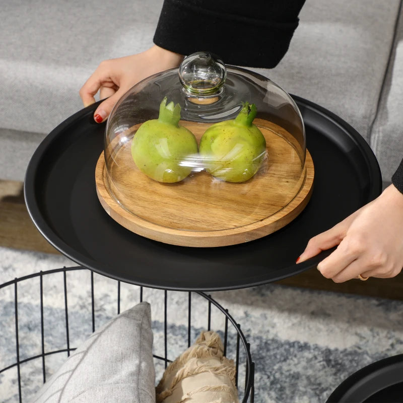 HOMCOM 2-Piece Side Tables in Scandinavian Design, with Storage, Stackable, Black