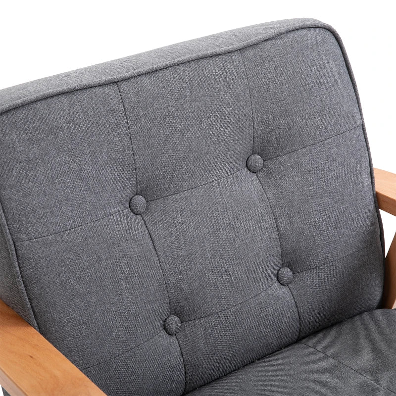 HOMCOM Sitting Chairs for Living Room, Wooden Accent Chair Lounge Armchair Retro Linen Fabric Upholstered w/ Arm Grey