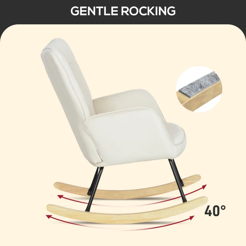 HOMCOM Rocking Chair, Thick Padding, Wide Backrest, Beech wood/Steel Frame, Supports up to 120 kg, Beige