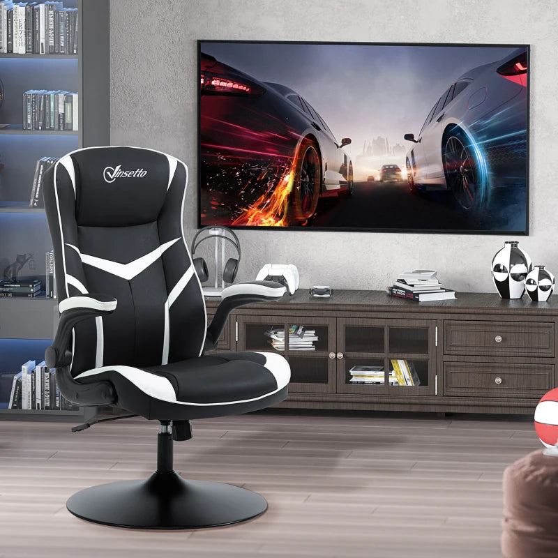 Vinsetto Gaming Chair Ergonomic Computer Chair with Adjustable Height Pedestal Base, Home Office Desk Chair PVC Leather Exclusive Swivel Chair Black
