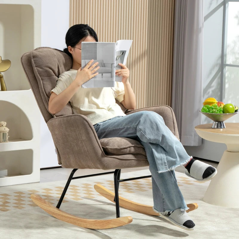 HOMCOM Rocking Chair, Wide Seat, High Backrest, Beech Frame, up to 120 kg, Brown