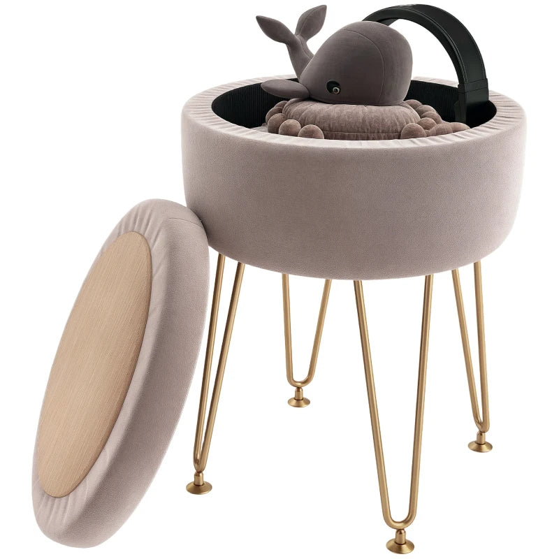 HOMCOM 5L Velvet-Feel Storage Ottoman - Light Pink