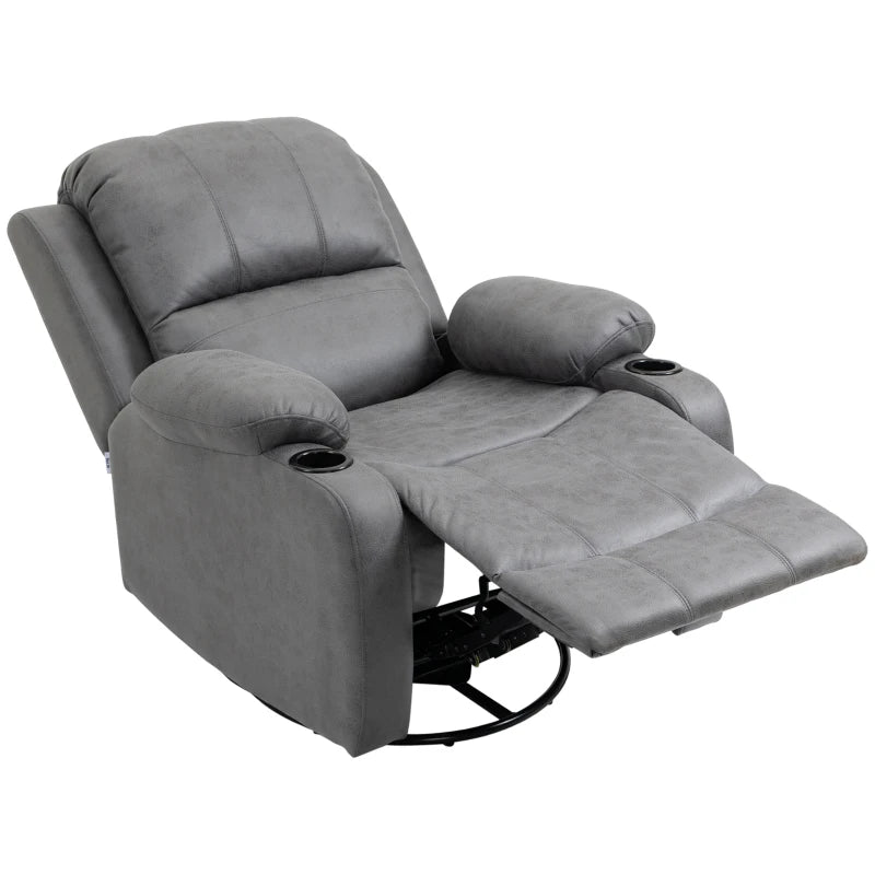 HOMCOM Recliner Chair with Footrest and Reclining Function, incl. Drink Holder, TV Chair, 87 cm x 95 cm x 102 cm, Gray