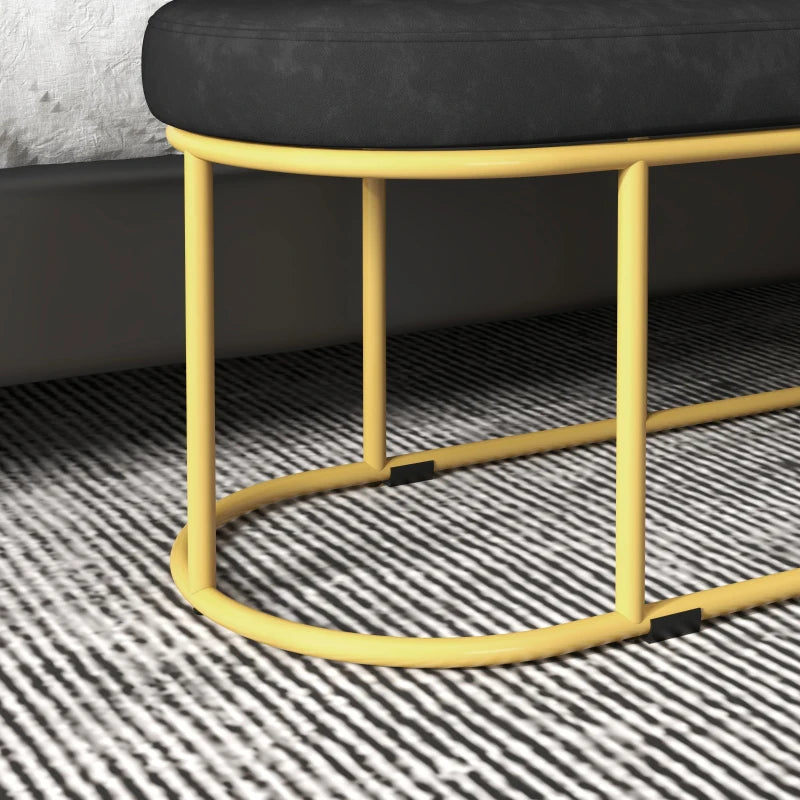 HOMCOM Retro Design Shoe Bench, Bed Bench, Hallway Bench, Velvet Look, Holds up to 200 kg, Metal Frame, Black, 100 x 37 x 43cm