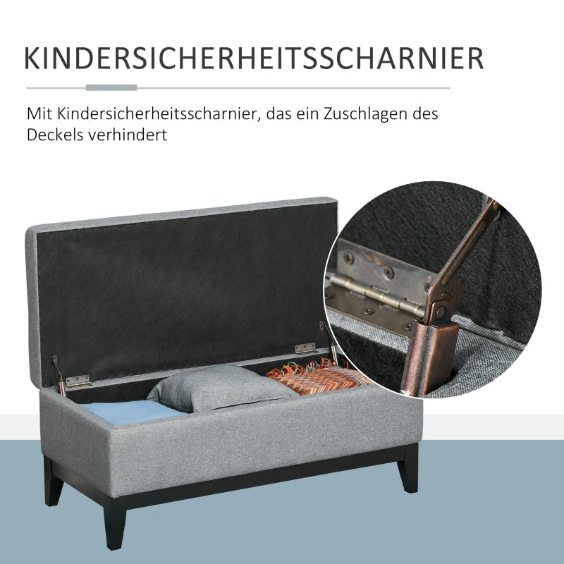 HOMCOM Bench with Storage, Removable Tray Upholstered Bench with Linen Look, Storage Chest with Wooden Legs, Chest Bench for Living Room Bedroom Hallway 107 x 50 x 44 cm, Dark Gray