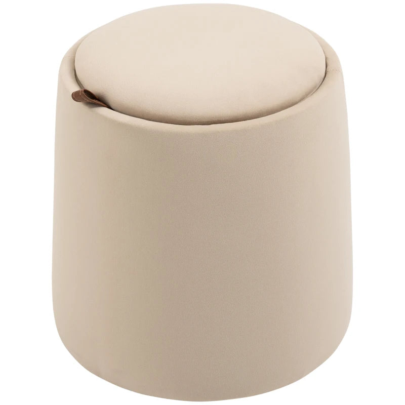 HOMCOM 2-in-1 Ottoman in Velvet-Like Fabric with Storage and Removable Lid Φ44 cm x 47.5 cm Beige