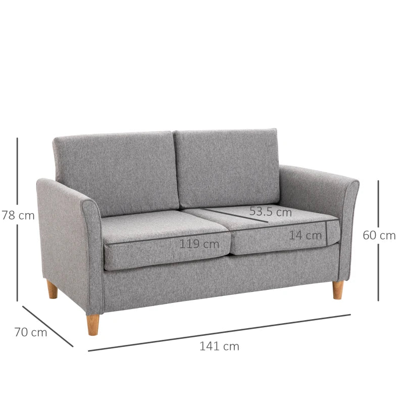HOMCOM Double Seat Sofa 2 Seater Compact Loveseat Couch Linen Upholstery Armrest Living Room Furniture