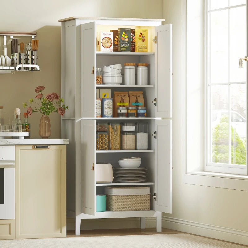 HOMCOM 176.5 cm Tall Pantry Cupboard with Motion Sensor LED Light - White