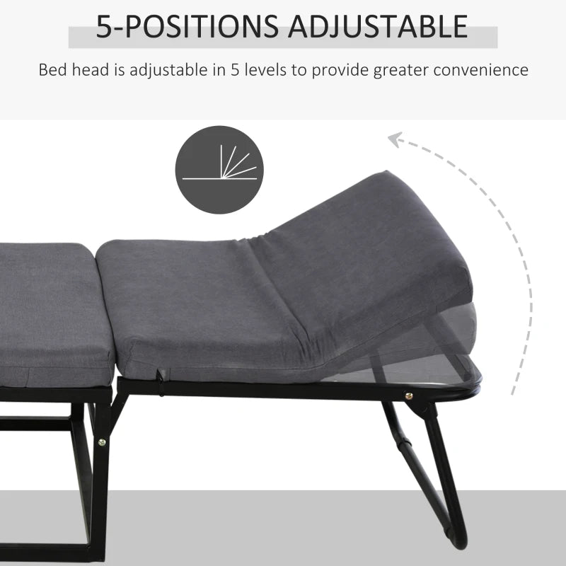 HOMCOM 2 In 1 Folding Sofa Bed Home Lounge Cot Guest Stool w/ Thick Padded Sponge Grey Removable and washable
