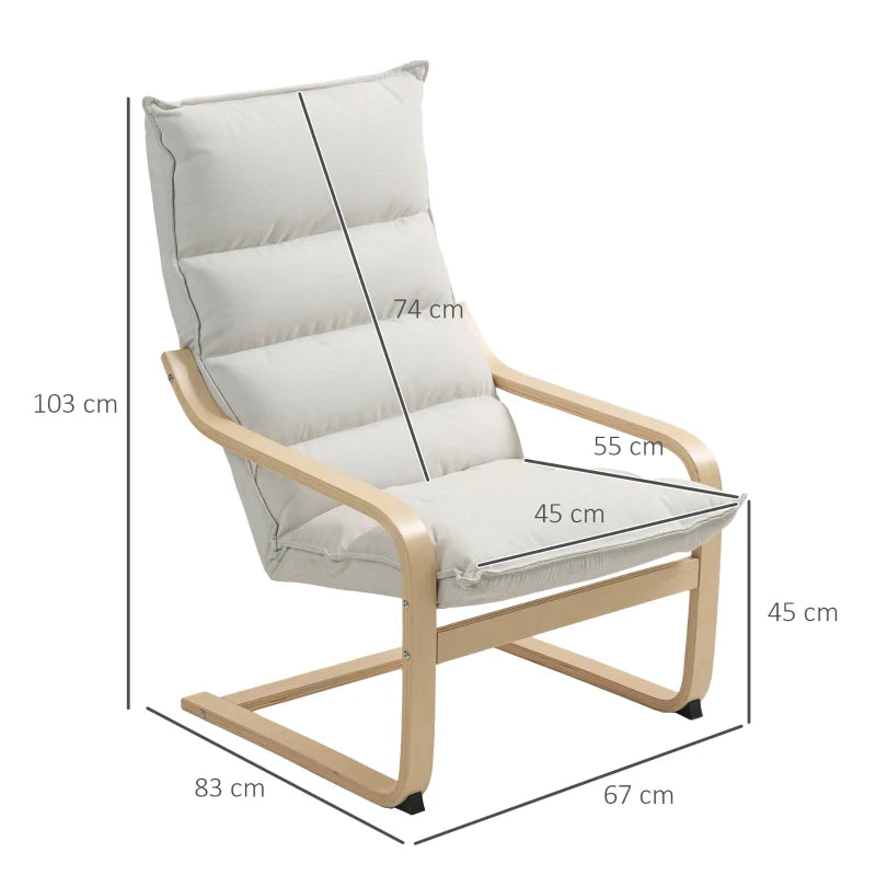 HOMCOM Lounge Chair Modern Leisure Chair Bedroom Chair with Curved Armrests, Cushions, 67 x 83 x 105 cm, Cream