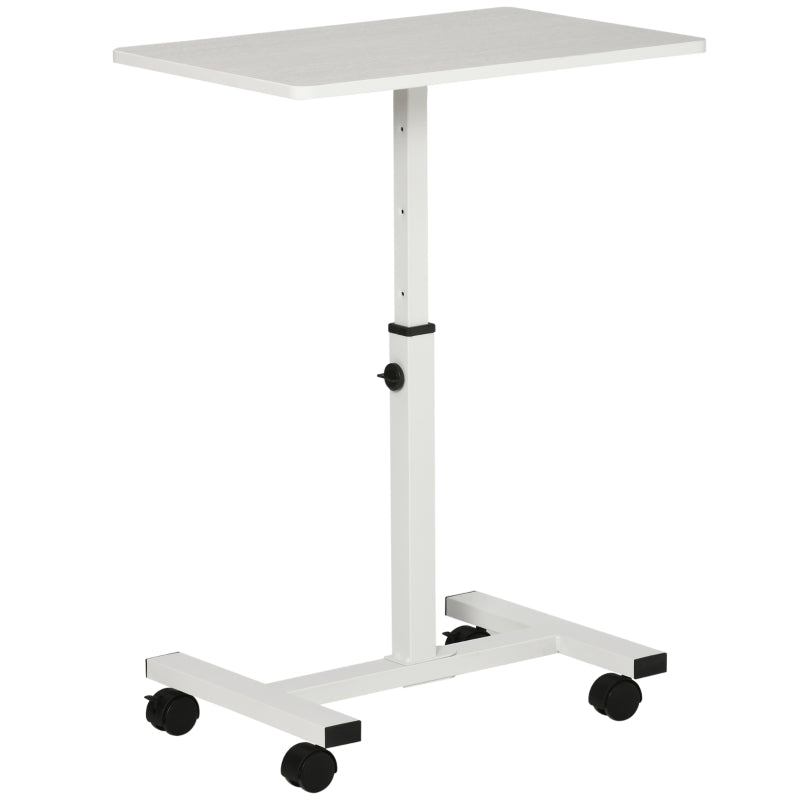 HOMCOM Mobile Overbed Table, Rolling Laptop Stand with Wheels, Height Adjustable Sofa Side Table for Home Office, White