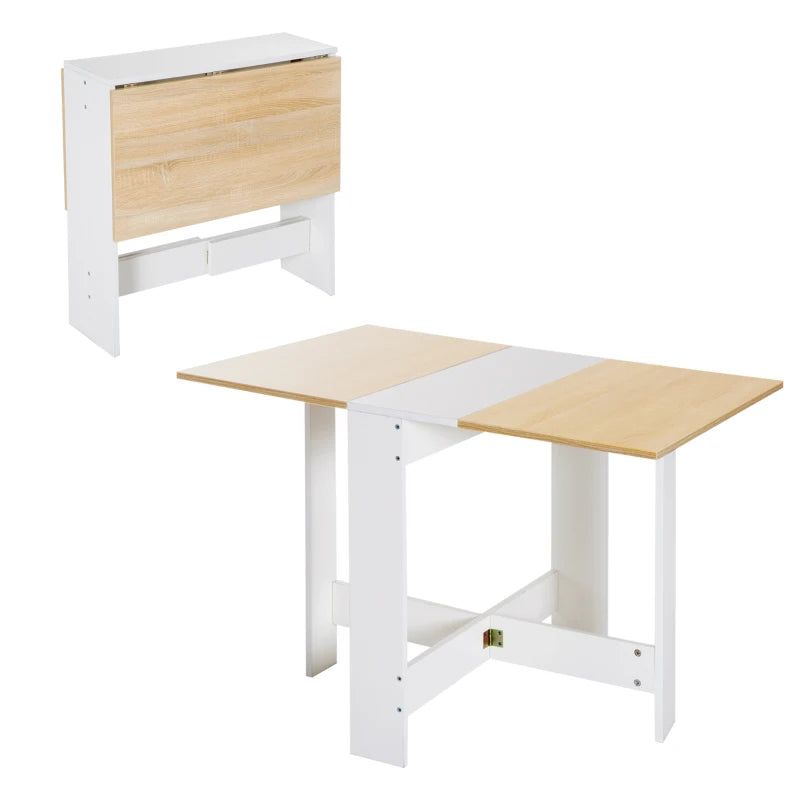 HOMCOM Particle Board Wooden Folding Dining Table Writing Computer Desk PC Workstation Space Saving Home Office Oak & White