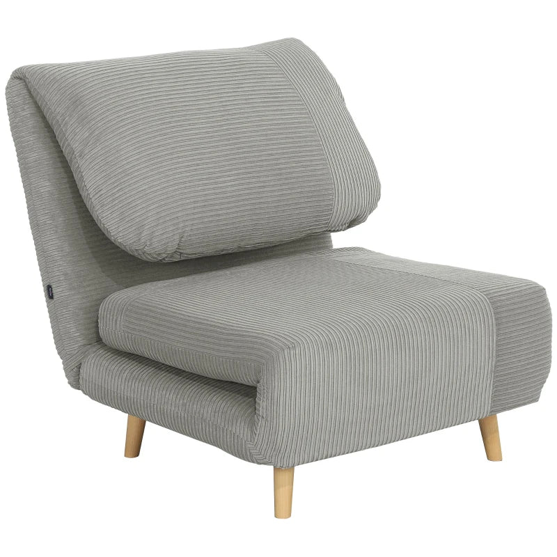 HOMCOM 2-in-1 Sleeper Chair Guest Bed, Adjustable Headrest Corduroy Look Gray 82 cm x 89 cm x 83 cm