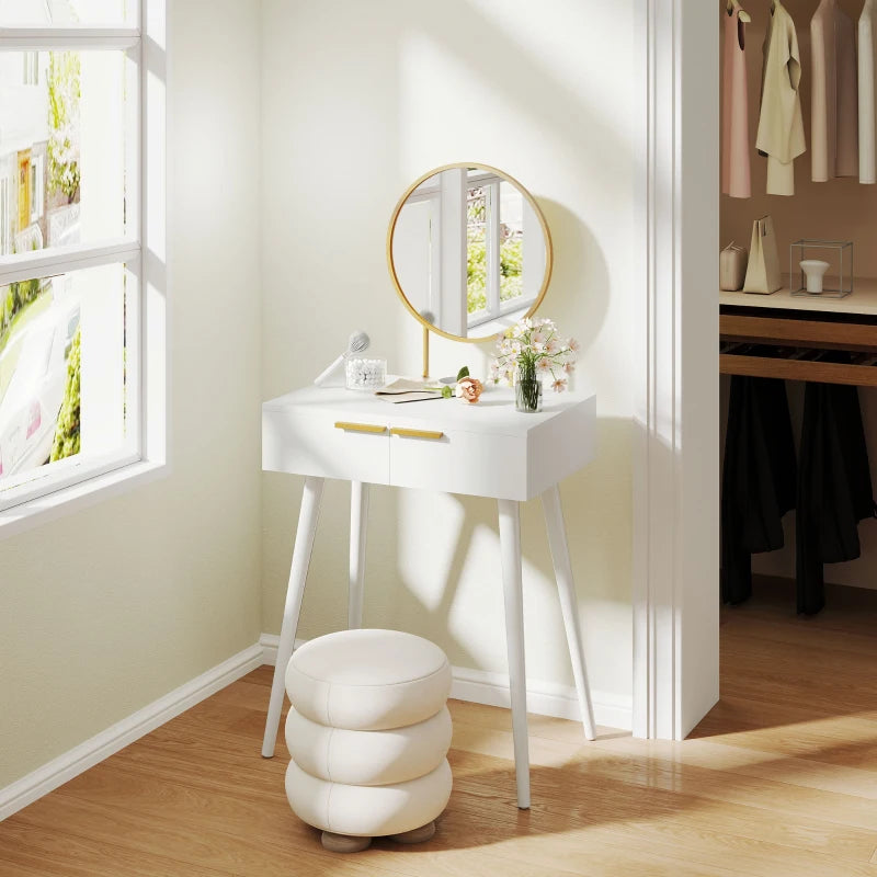 HOMCOM Elegant Dressing Table, with Round Mirror, 60 x 40 x 123 cm - White