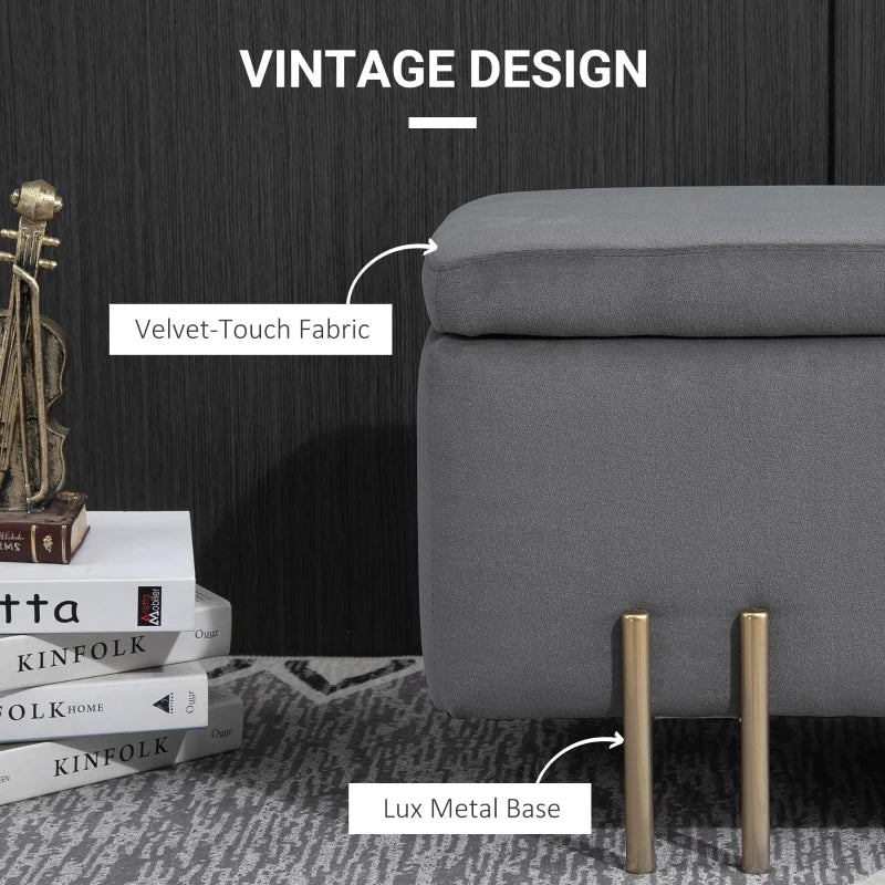 HOMCOM Rectangle Storage Ottoman Bench with Cushion and Soft Surface - Dark Grey