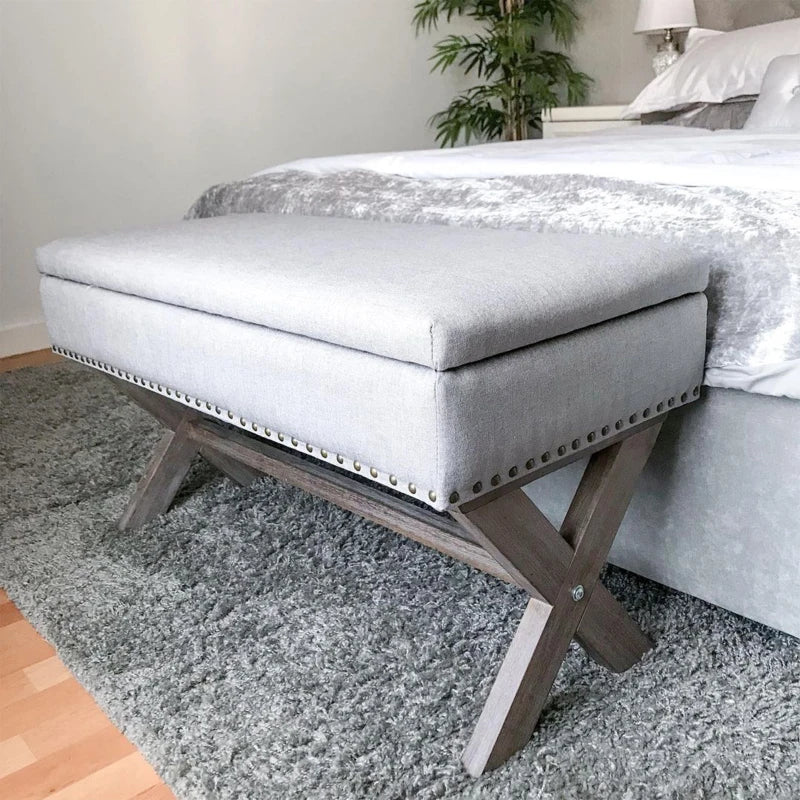 HOMCOM Storage Ottoman, Elegant Blanket Box with Bentwood Frame, Sponge Top, Footstool for Hallway, Entryway, Grey